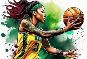 female basketball player with colors green, yellow, maroon and black tattoo idea