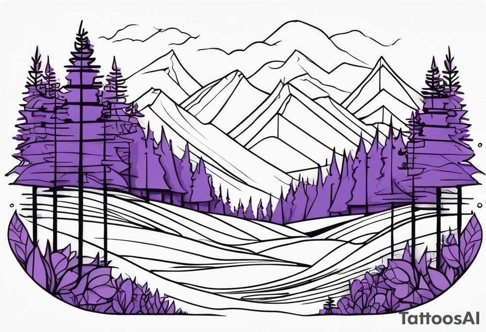 forest, lineswork, purple and black, on hand tattoo idea