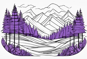 forest, lineswork, purple and black, on hand tattoo idea