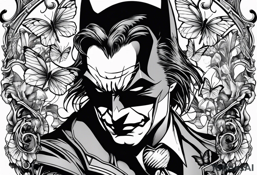 Batman and joker tattoo with butterflies tattoo idea