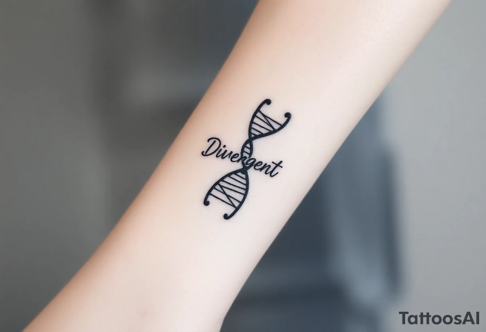 A DNA strand with the word "Divergent" subtly woven into its helix, symbolizing genetic uniqueness tattoo idea