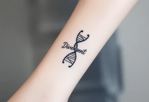 A DNA strand with the word "Divergent" subtly woven into its helix, symbolizing genetic uniqueness tattoo idea