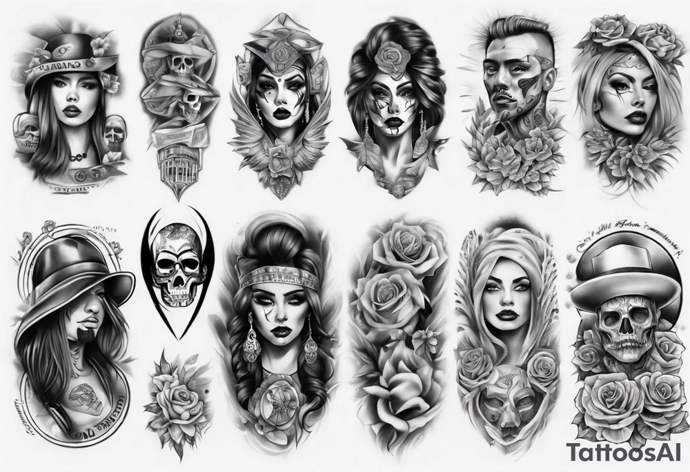 chicano style realistic full arm sleeve tattoo idea