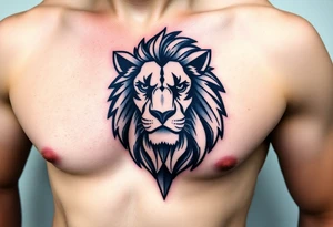powerful lion on one pec tattoo idea