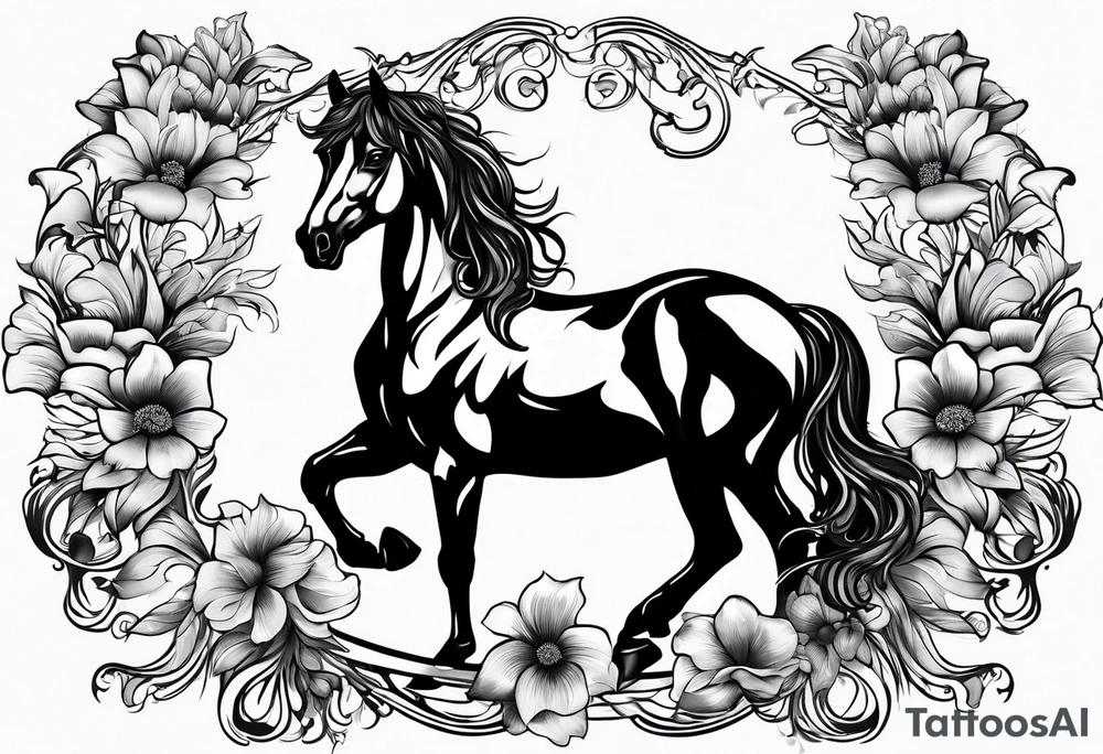 Friesian with flowers tattoo idea