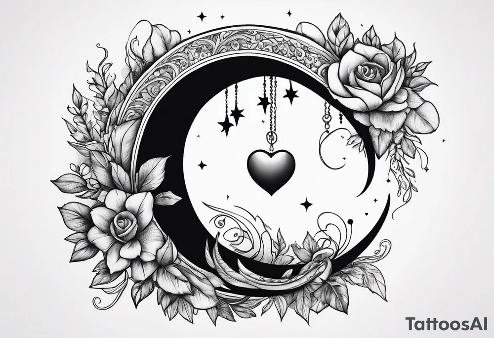 Crescent moon with a love heart inside tattoo idea