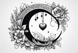 Crescent moon with a love heart inside tattoo idea