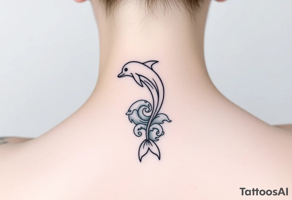 Dolphin and waves on spine tattoo idea