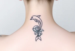 Dolphin and waves on spine tattoo idea