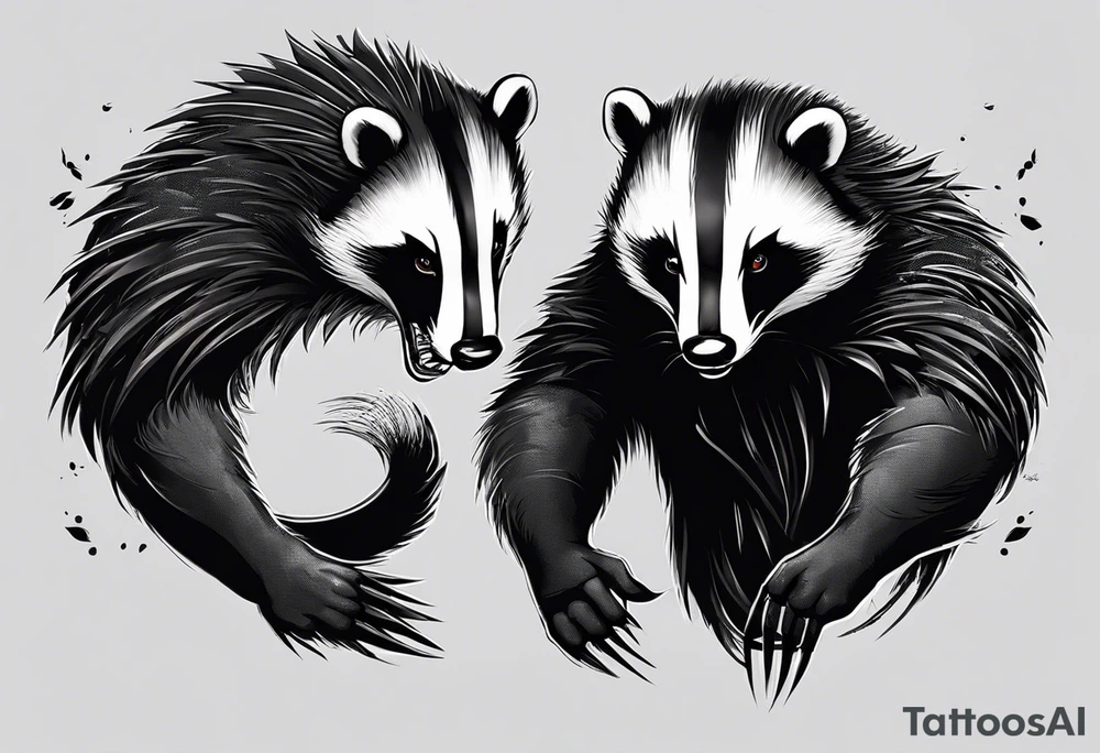 Draw me badger with aggressive full body, killer face with smile, very long nails and he attacks like a Turkish gladiator to enemy and also he has very deadly looking. The only weapon is his braveness he fights with his nails. Everybody scares after their first sight. tattoo idea