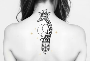 Giraffe with moon and gemini symbol tattoo idea