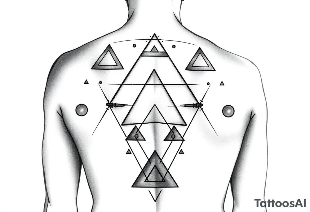 Geometric triangles and circles for symmetric upper back tattoo tattoo idea