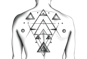 Geometric triangles and circles for symmetric upper back tattoo tattoo idea