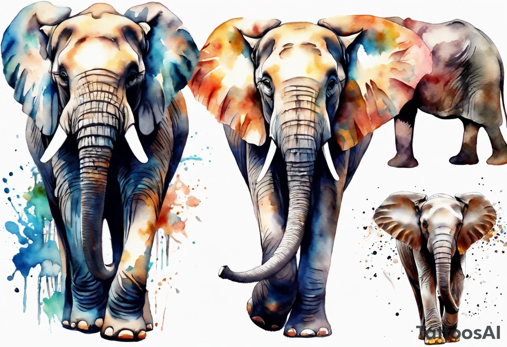Family of elephants walking tattoo idea