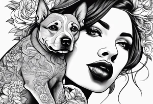 female dog reaching for hand of woman tattoo idea
