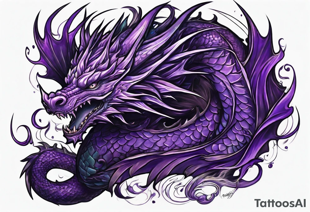 Purple eldritch dragon arm sleeve tattoo idea