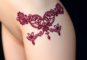 A deep burgundy lace garter tattoo tattoo idea
