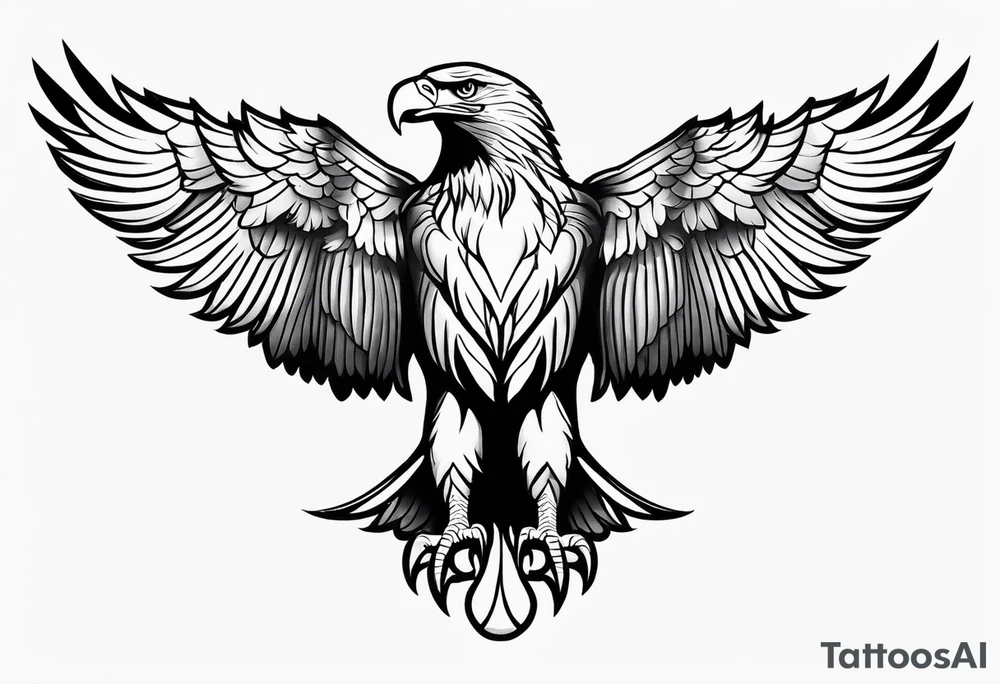 realistic eagle full body  sit face front closed wings tattoo idea