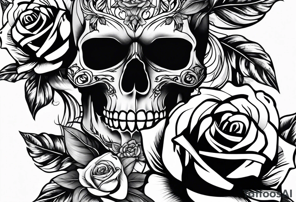 skull and roses tattoo idea