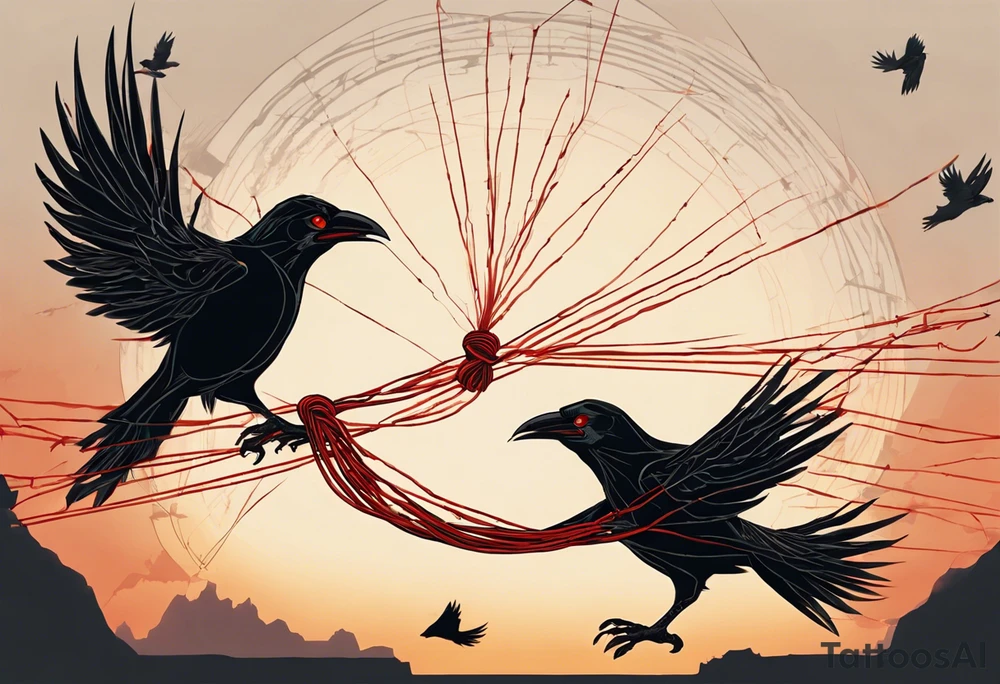 The two black crows at the end of the movie "Secret of NIHM" as they fly away into the sunset carrying some red string between them. tattoo idea