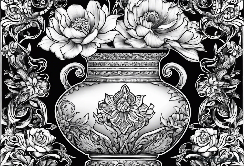 drawing ancient flower vase tattoo idea