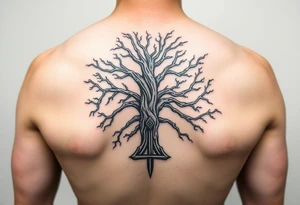 Combine the Yggdrasil tattoo with a mjolnir tattoo. tattoo idea