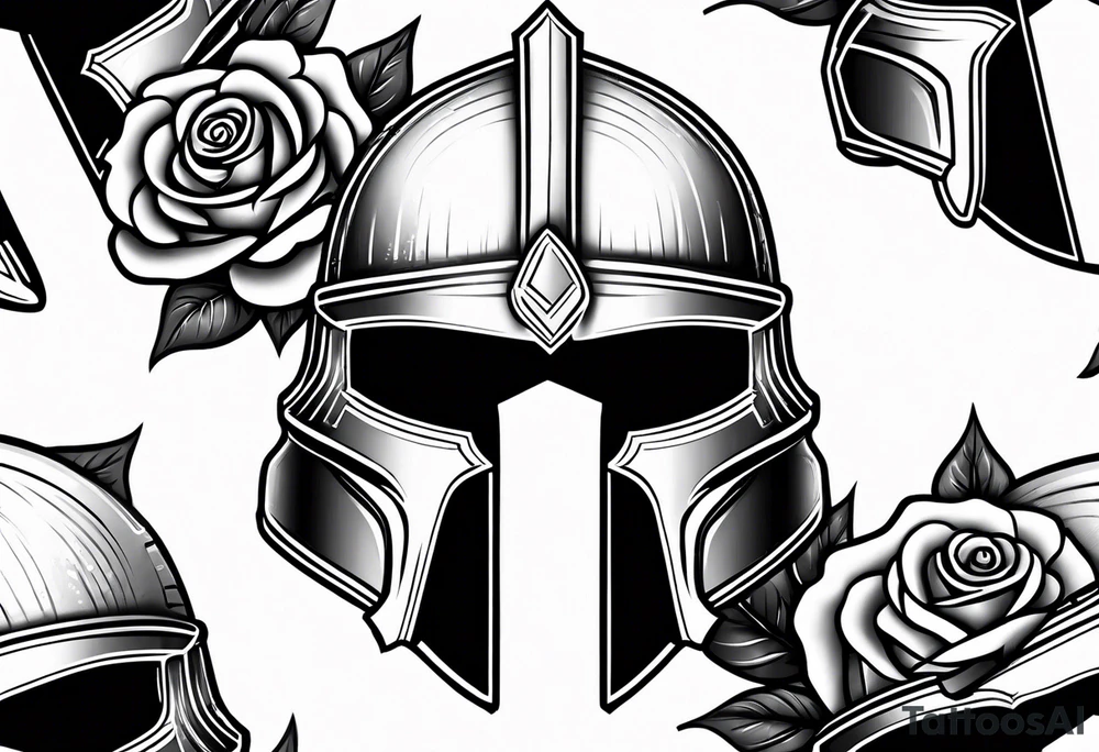spartan helmet with roses tattoo idea