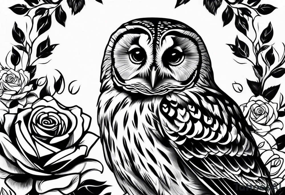 Barred owl, a rose, a paw print tattoo idea