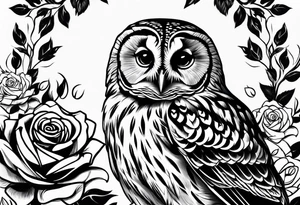 Barred owl, a rose, a paw print tattoo idea