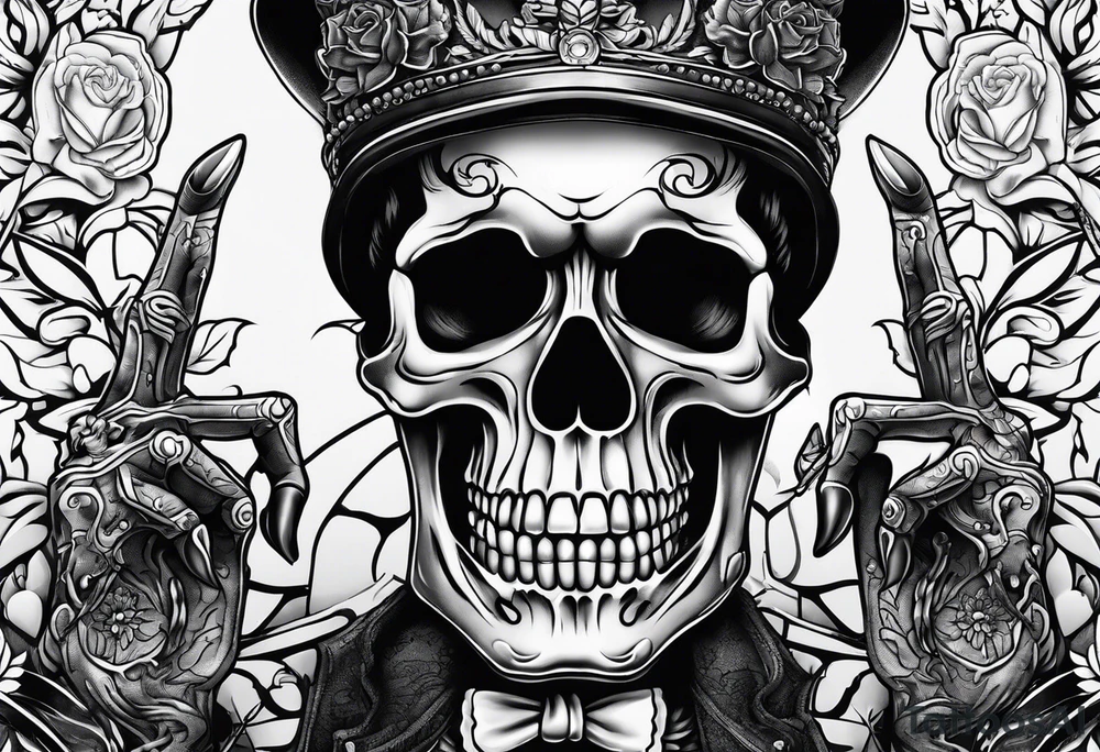 skeleton giving the finger tattoo idea
