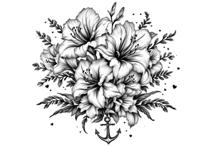 «En del av deg for evig tid!
Pappa 20.12.24» Surrounded by long gladiolus, hearts, notes and an anchor. tattoo idea