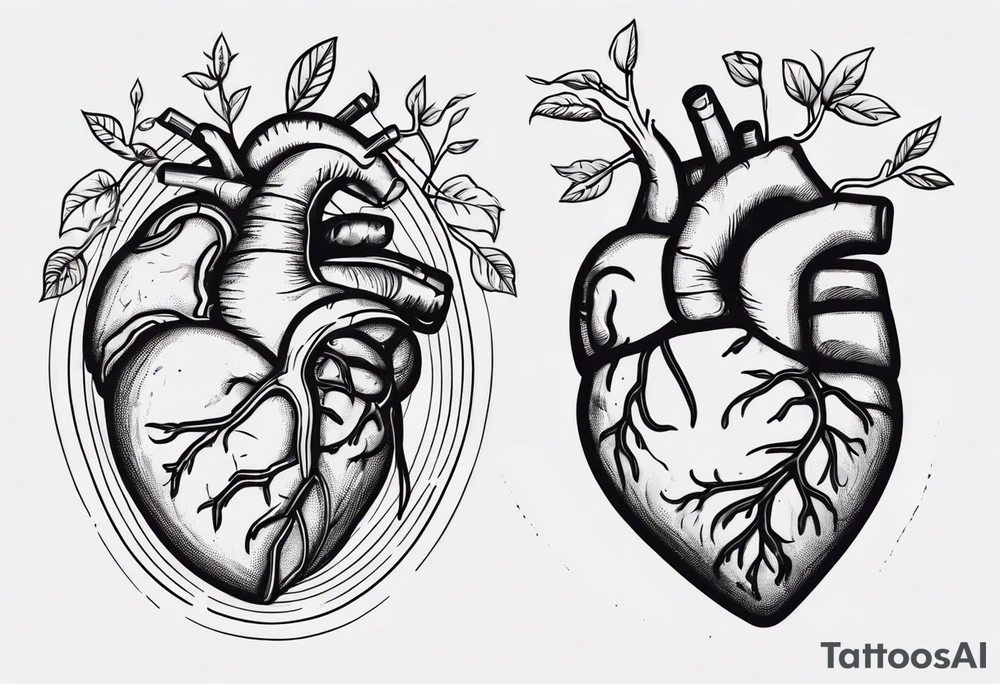 Anatomical heart and anatomical brain in simple line work tattoo idea Anatomical heart and anatomical brain in simple line work tattoo idea