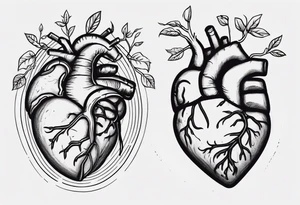 Anatomical heart and anatomical brain in simple line work tattoo idea