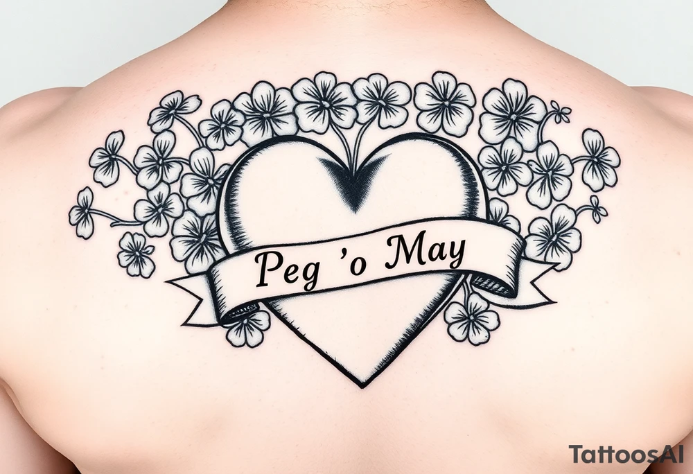 Bunch of shamrocks with a big heart and a banner across the heart that says " Peg 'o My Heart " tattoo idea