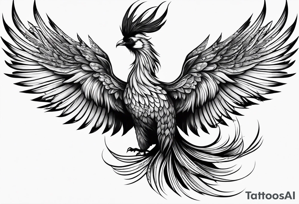 graceful phoenix with extra long tail feathers and a long neck tattoo idea