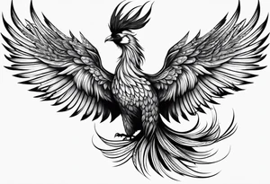 graceful phoenix with extra long tail feathers and a long neck tattoo idea