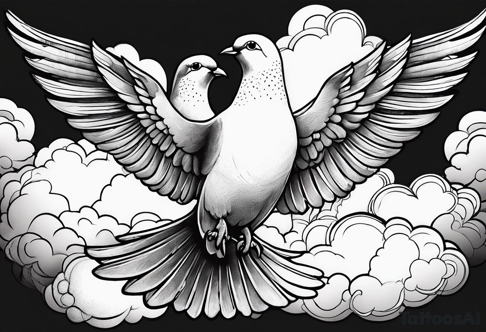 Clouds with doves and a outline of a cross tattoo idea