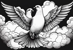 Clouds with doves and a outline of a cross tattoo idea