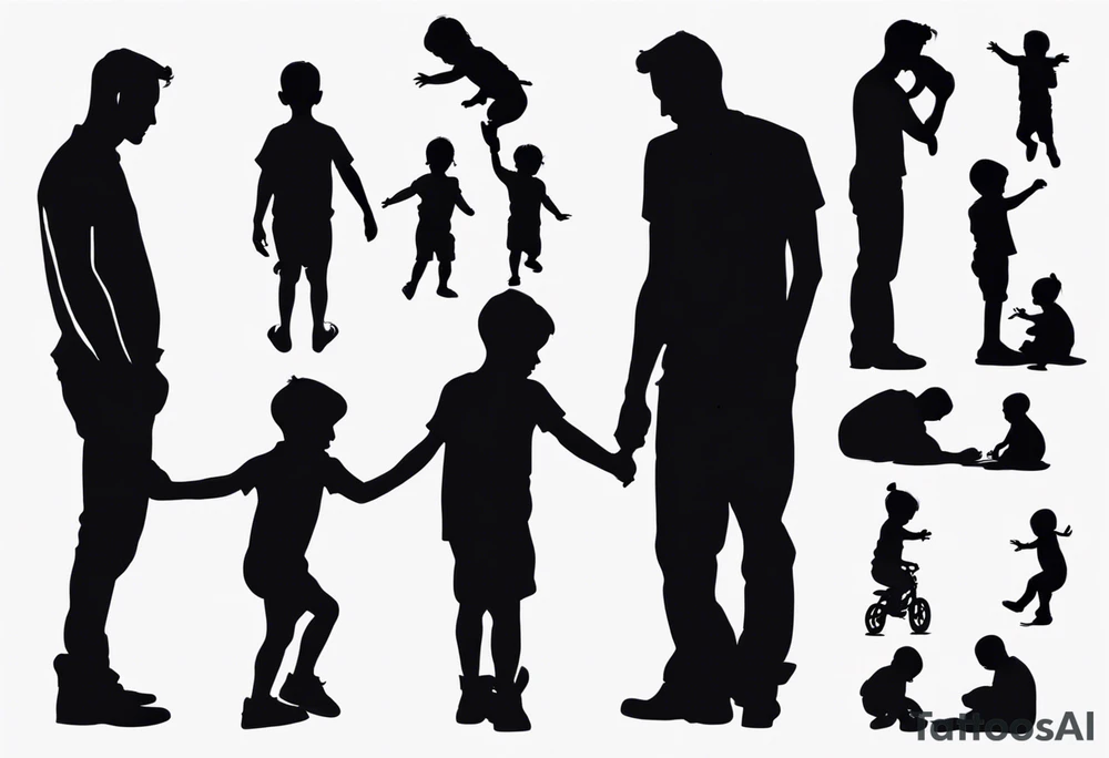 Silhouette of a father with two children tattoo idea