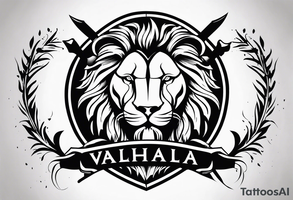 Valhalla sword shield lion 
 axe tattoo idea