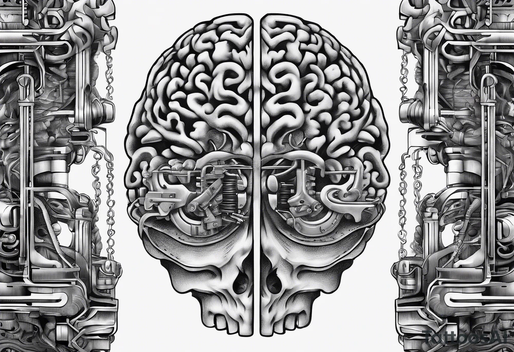 music theory related design of a dissection of a brain tattoo idea