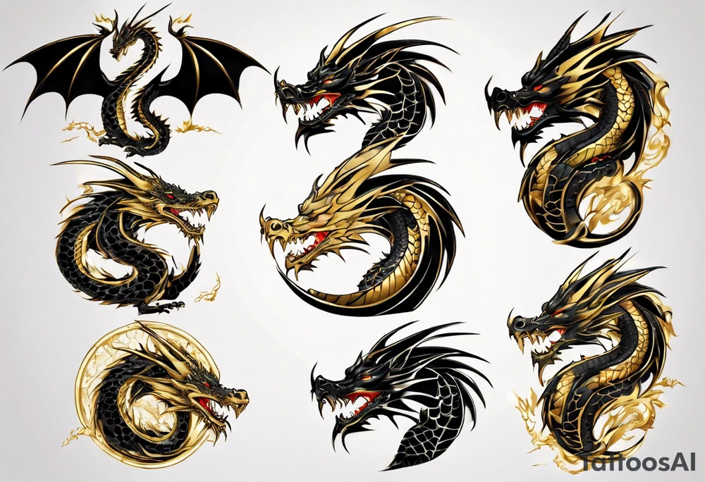black and gold dragon tattoo idea