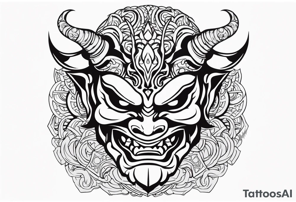 Protection against evil Oni mask tattoo idea