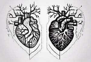 Left half human brain and right half human heart tattoo idea