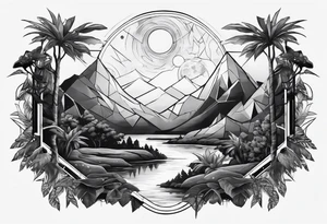 jungle vs space with yggdrassil in triangle tattoo idea