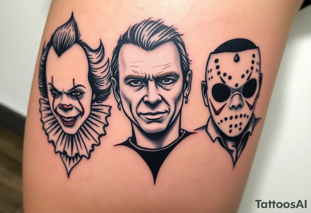 Pennywise, Freddy Krueger, Michael Meyers, and jason voorhees tattoo idea