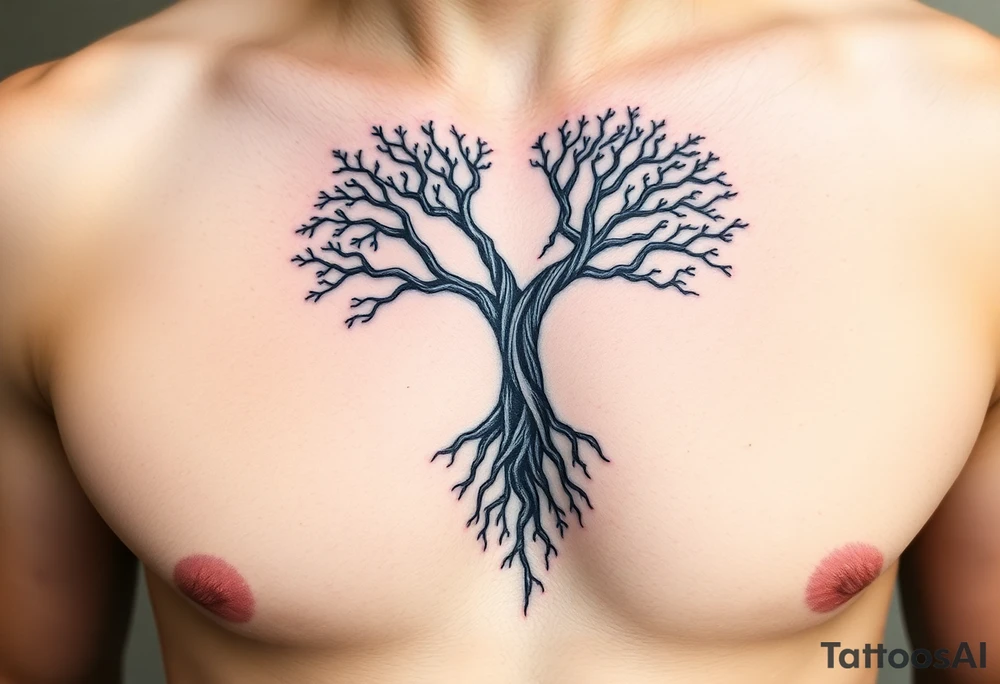 The Amity tree with intertwining roots, shaped into a heart, symbolizing peace and unity, representing sci fi movie Divergent tattoo idea