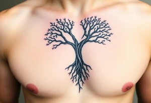 The Amity tree with intertwining roots, shaped into a heart, symbolizing peace and unity, representing sci fi movie Divergent tattoo idea