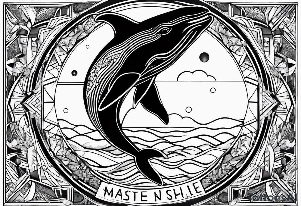 nordic geometric whale sleeve tattoo idea
