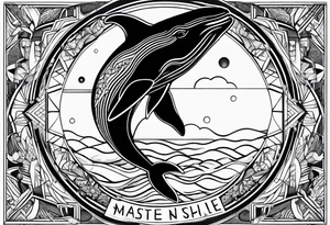 nordic geometric whale sleeve tattoo idea